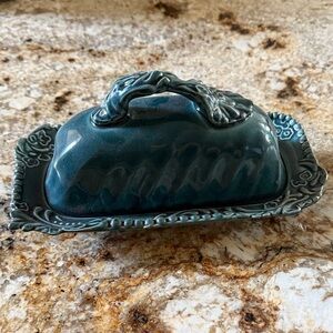 Anthropologie Teal Butter Dish